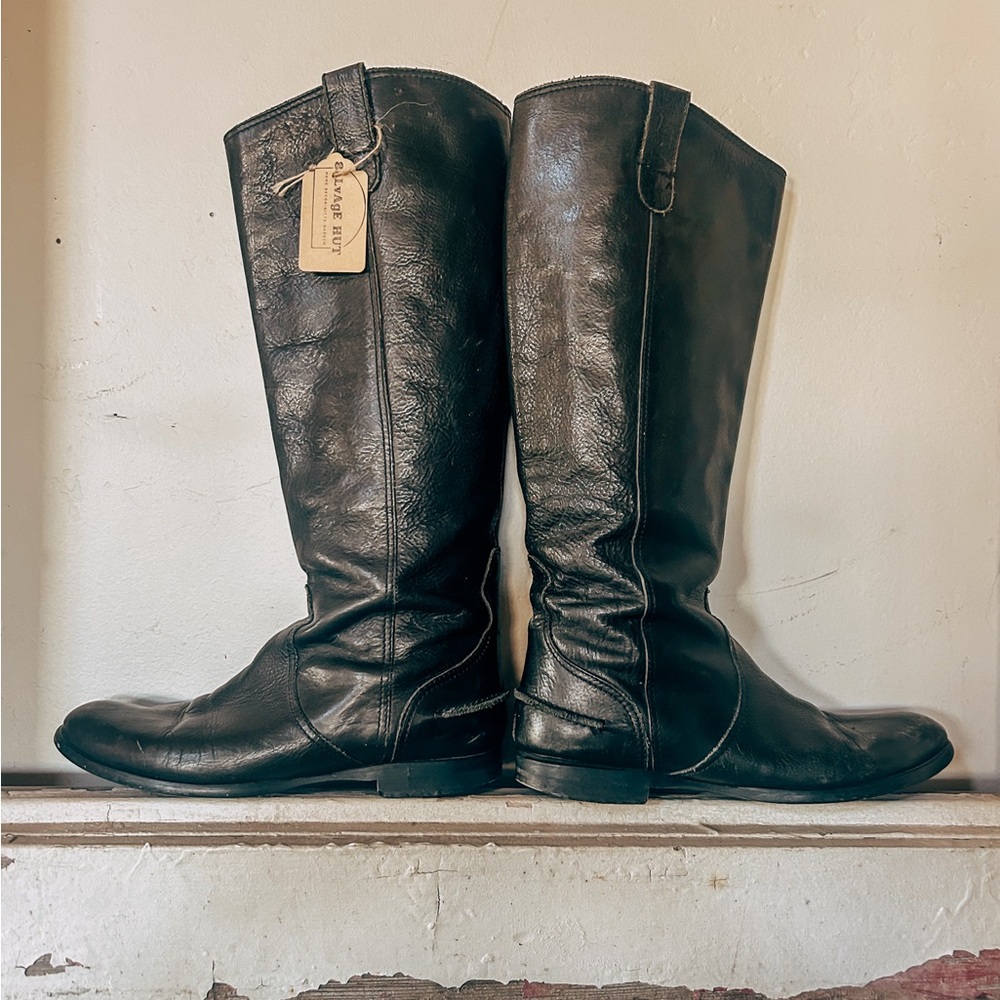 Vintage Black Leather Riding Boots